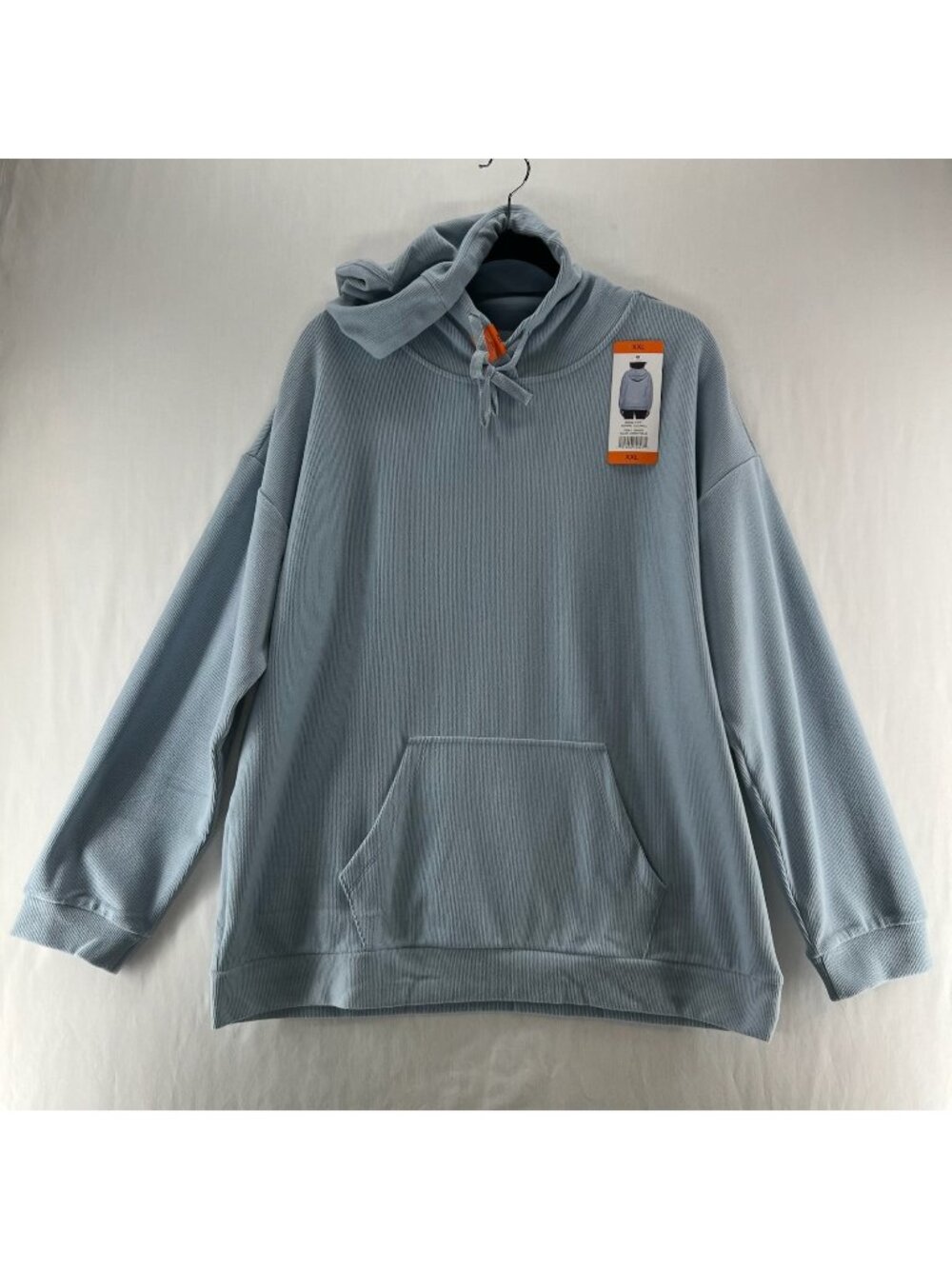Marc New York Ribbed Pullover Hoodie Size 2XL Cozy Kangaroo Pocket Oversize Blue